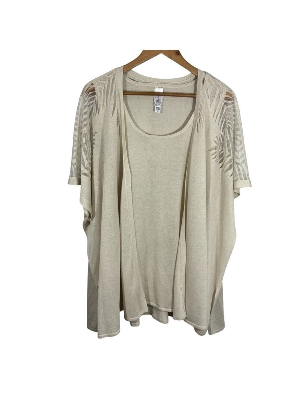 WynneLayers Cardigan Tank Set Womens 2X Beige Knit Sheer Luxury Quality EUC